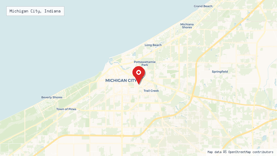 Street map of Michigan City, Indiana with location pin