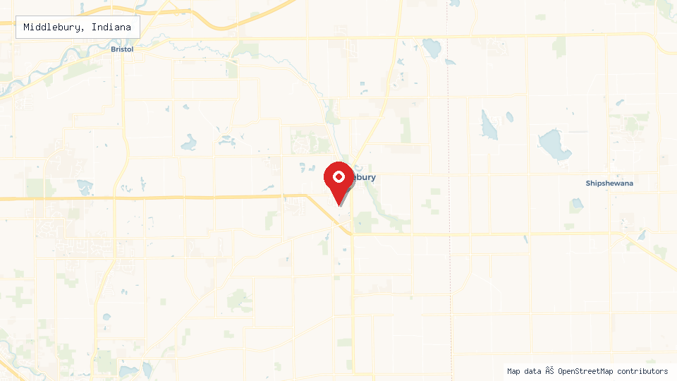 Street map of Middlebury, Indiana with location pin