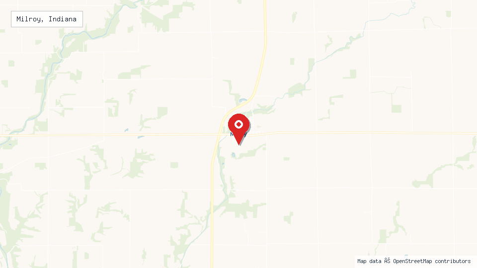 Street map of Milroy, Indiana with location pin