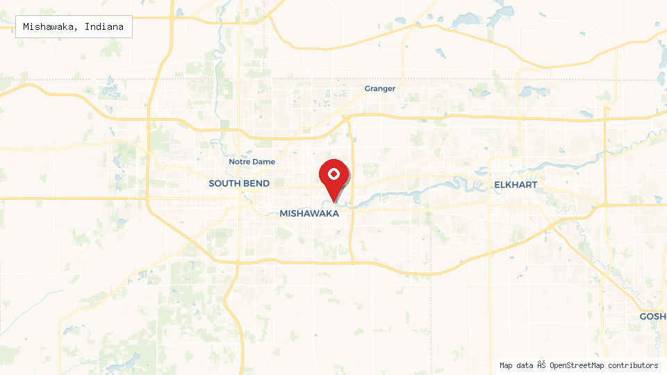Street map of Mishawaka, Indiana with location pin