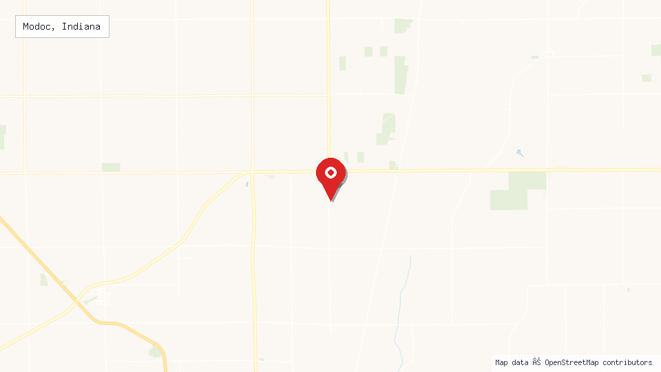 Street map of Modoc, Indiana with location pin