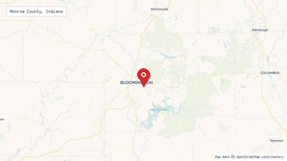 Street map of Monroe County, Indiana with location pin
