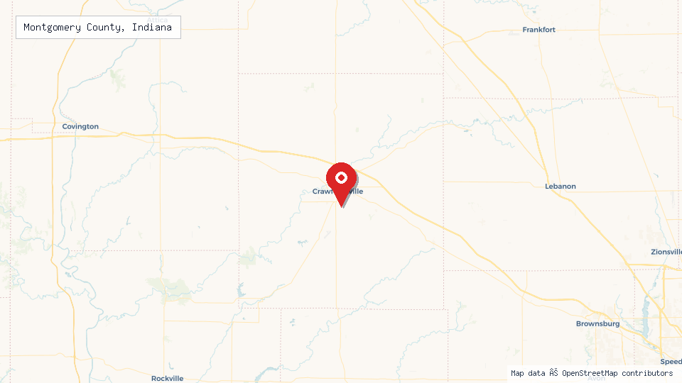Street map of Montgomery County, Indiana with location pin