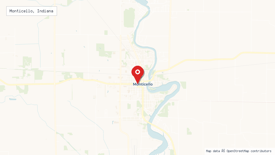 Street map of Monticello, Indiana with location pin