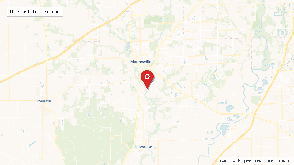 Street map of Mooresville, Indiana with location pin