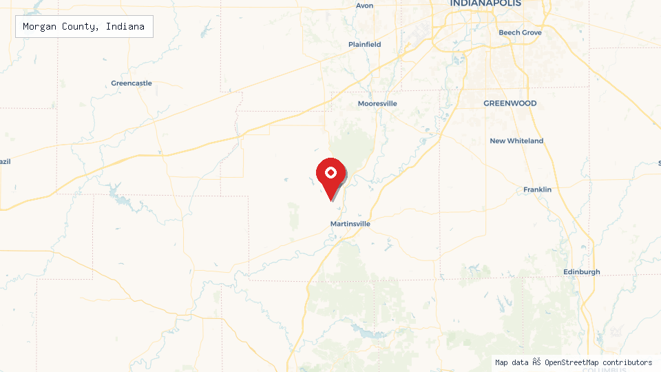 Street map of Morgan County, Indiana with location pin