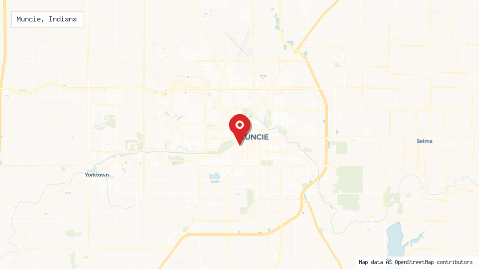 Street map of Muncie, Indiana with location pin