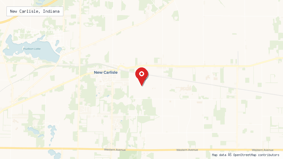 Street map of New Carlisle, Indiana with location pin