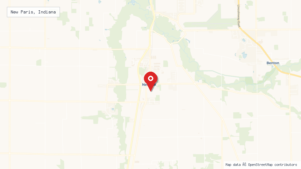 Street map of New Paris, Indiana with location pin