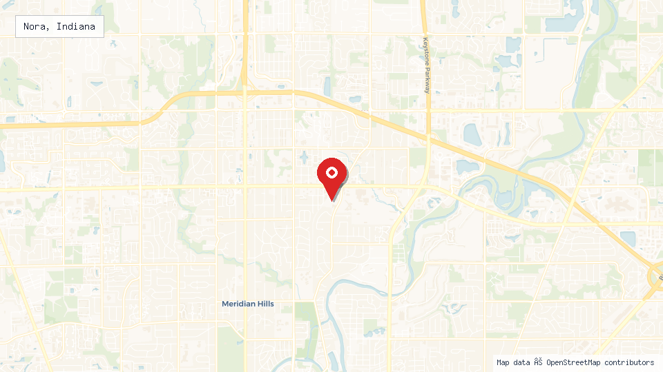 Street map of Nora, Indiana with location pin