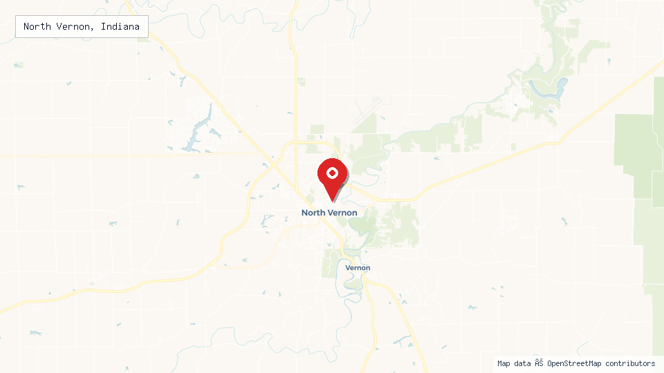 Street map of North Vernon, Indiana with location pin