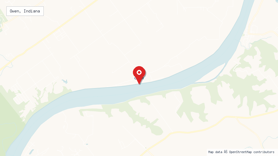 Street map of Owen, Indiana with location pin