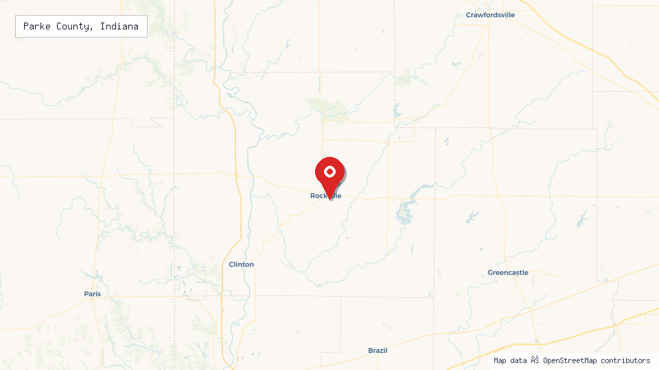 Street map of Parke County, Indiana with location pin