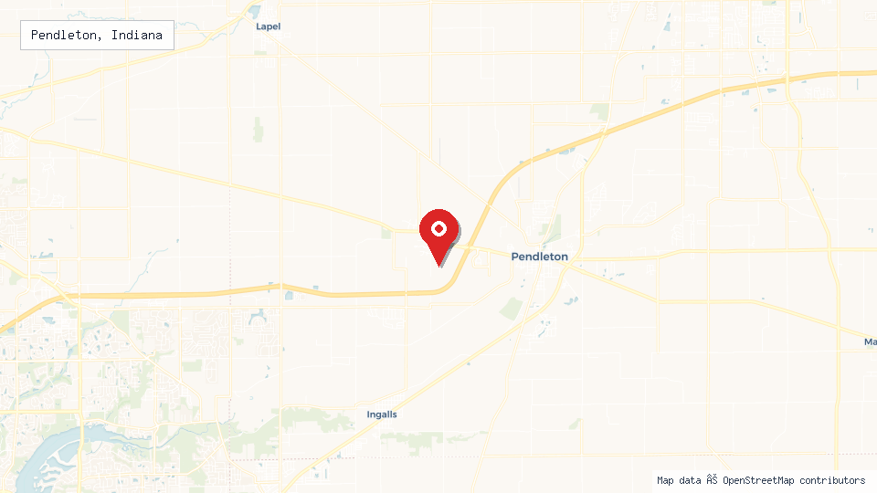 Street map of Pendleton, Indiana with location pin
