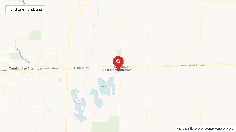 Street map of Pershing, Indiana with location pin