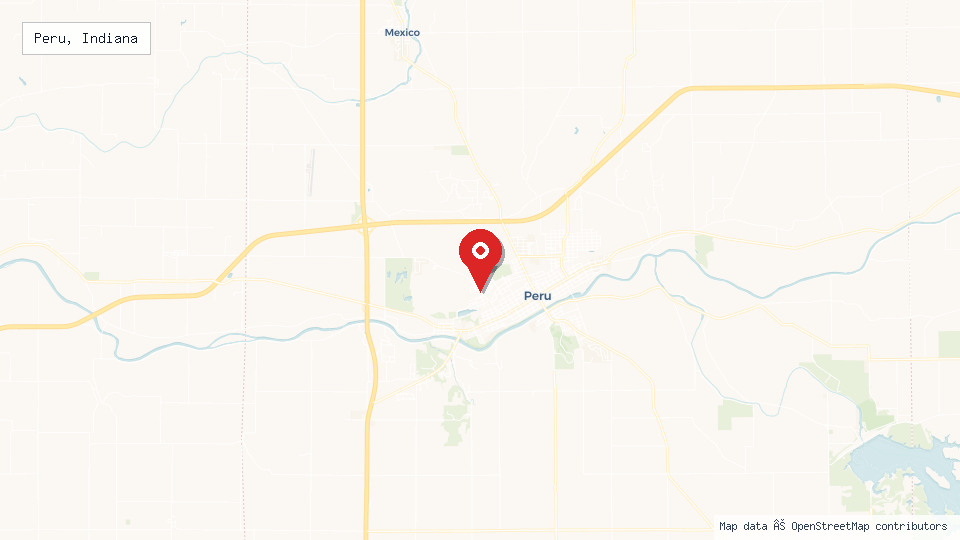 Street map of Peru, Indiana with location pin