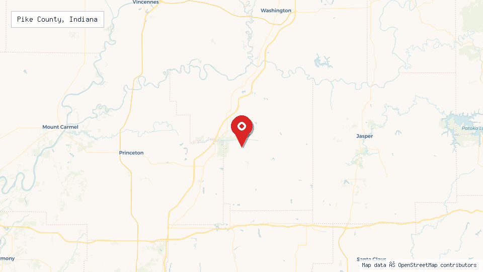 Street map of Pike County, Indiana with location pin