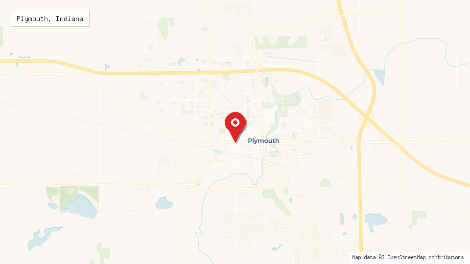 Street map of Plymouth, Indiana with location pin