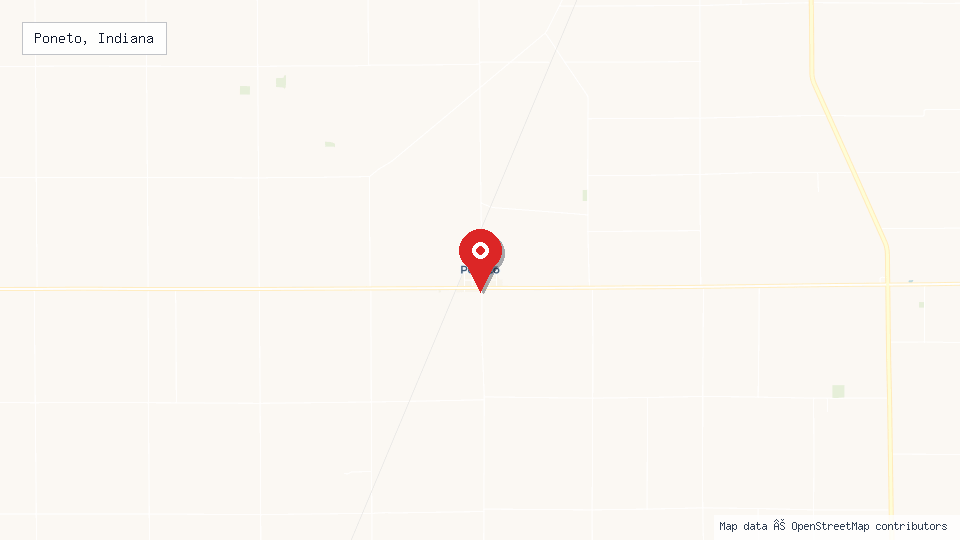 Street map of Poneto, Indiana with location pin