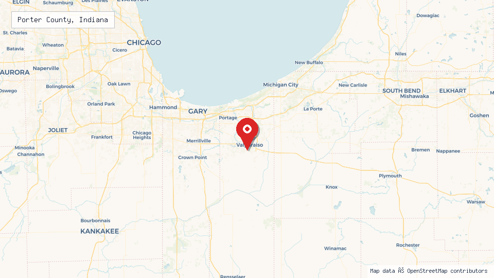 Street map of Porter County, Indiana with location pin