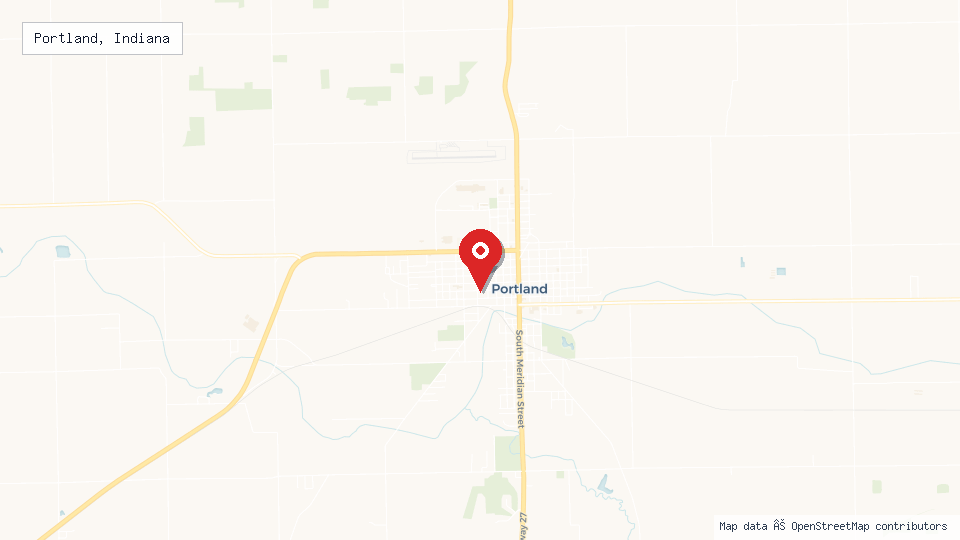Street map of Portland, Indiana with location pin