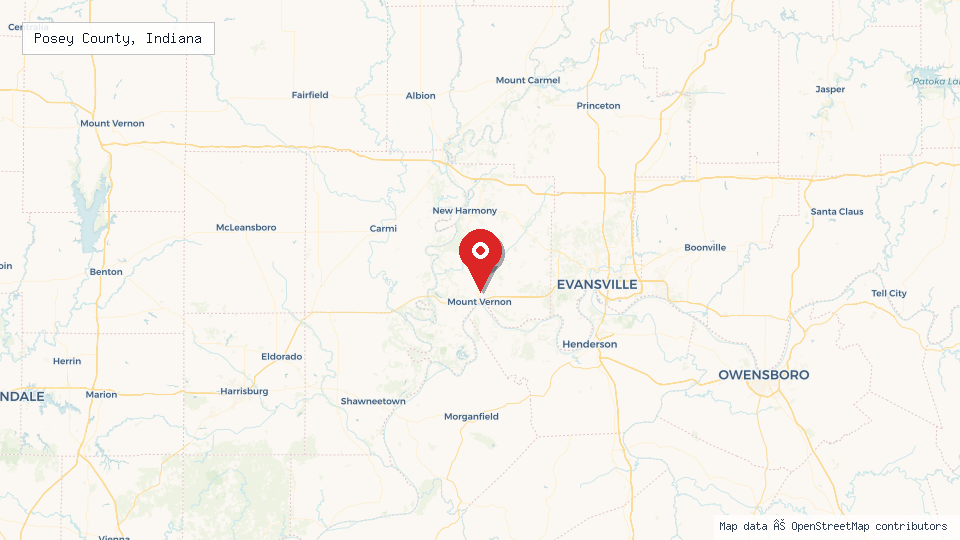 Street map of Posey County, Indiana with location pin
