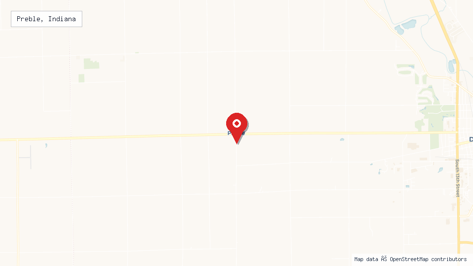 Street map of Preble, Indiana with location pin