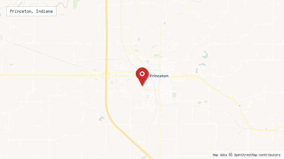 Street map of Princeton, Indiana with location pin