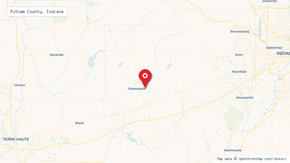 Street map of Putnam County, Indiana with location pin