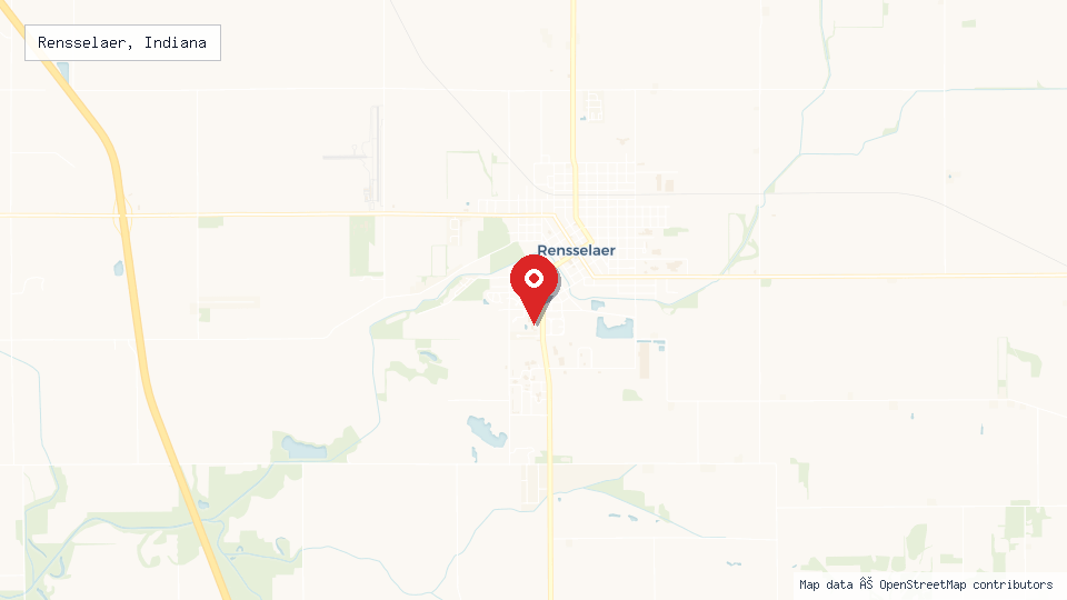 Street map of Rensselaer, Indiana with location pin