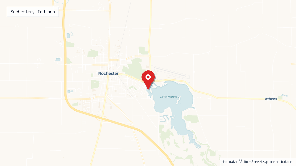 Street map of Rochester, Indiana with location pin