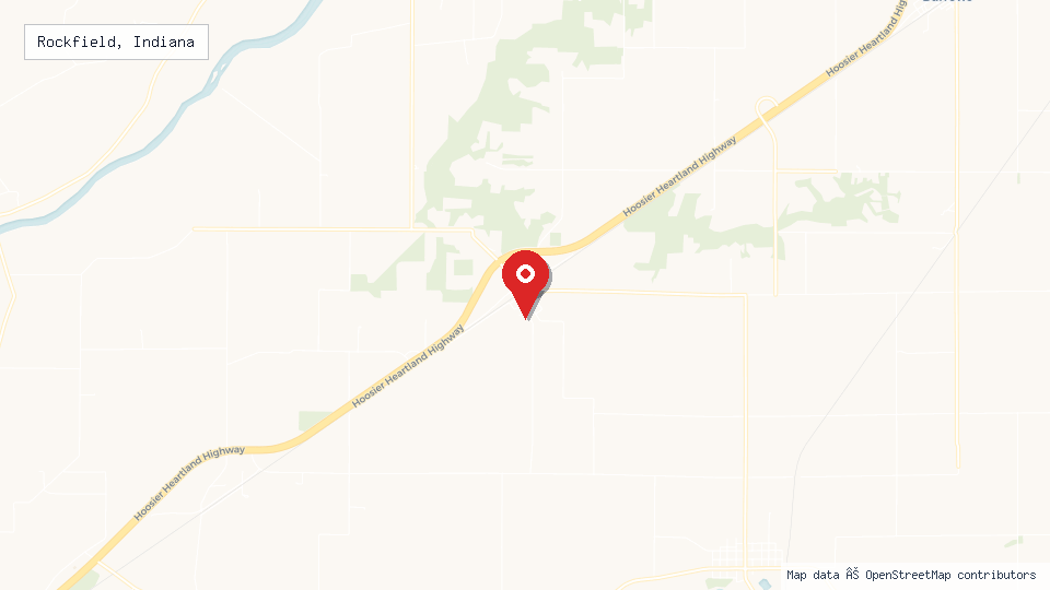 Street map of Rockfield, Indiana with location pin