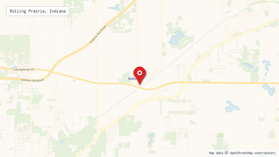 Street map of Rolling Prairie, Indiana with location pin