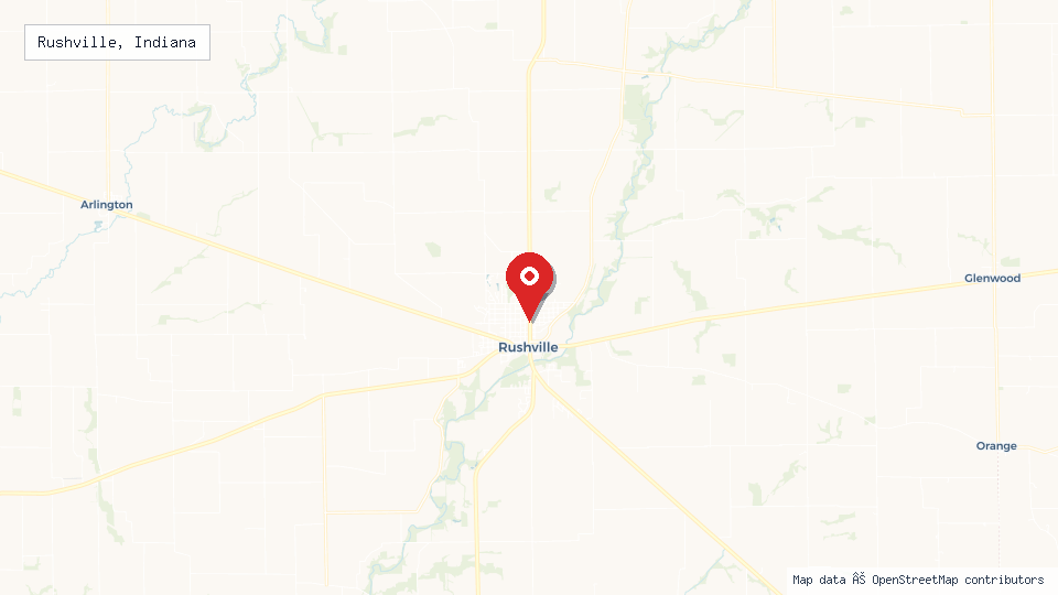 Street map of Rushville, Indiana with location pin