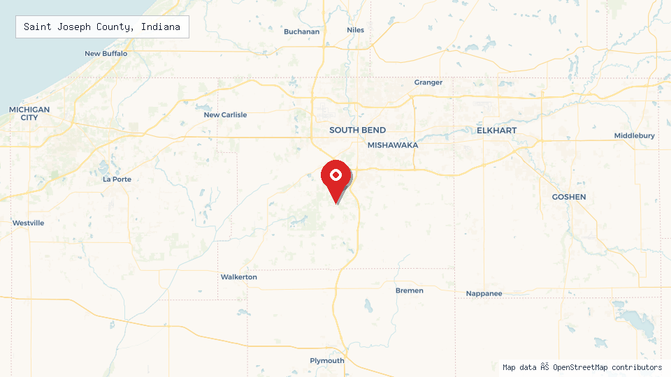 Street map of Saint Joseph County, Indiana with location pin