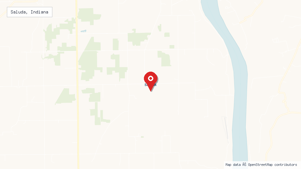 Street map of Saluda, Indiana with location pin