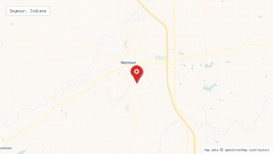 Street map of Seymour, Indiana with location pin