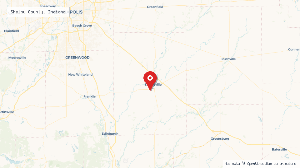 Street map of Shelby County, Indiana with location pin