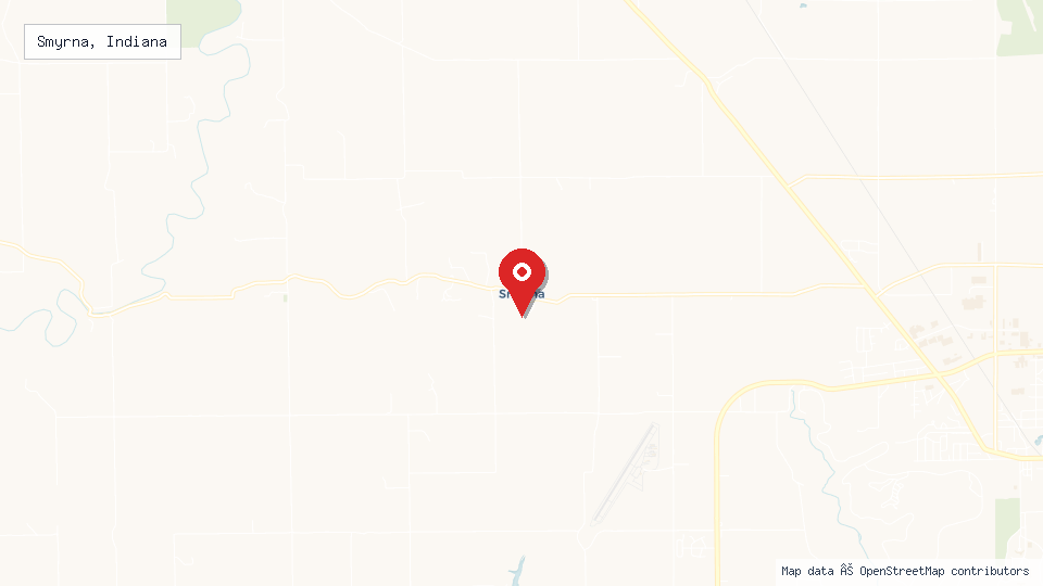 Street map of Smyrna, Indiana with location pin