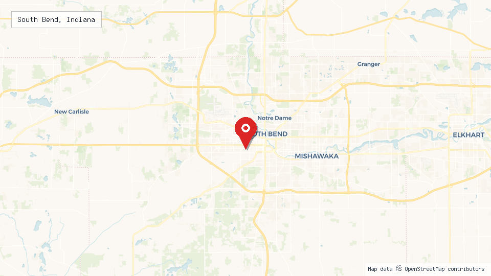Street map of South Bend, Indiana with location pin