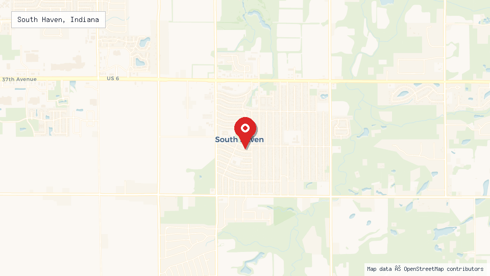 Street map of South Haven, Indiana with location pin