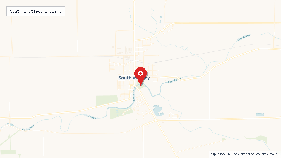 Street map of South Whitley, Indiana with location pin