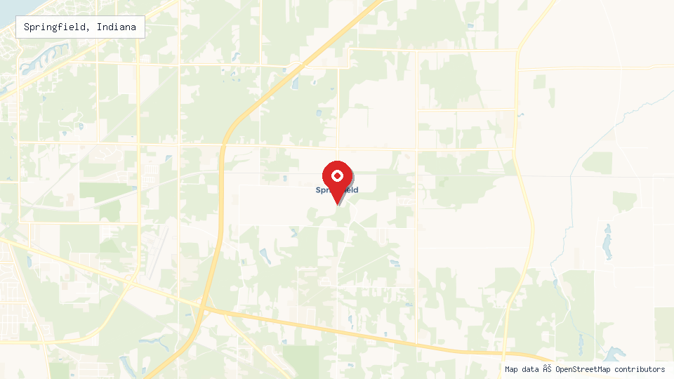 Street map of Springfield, Indiana with location pin