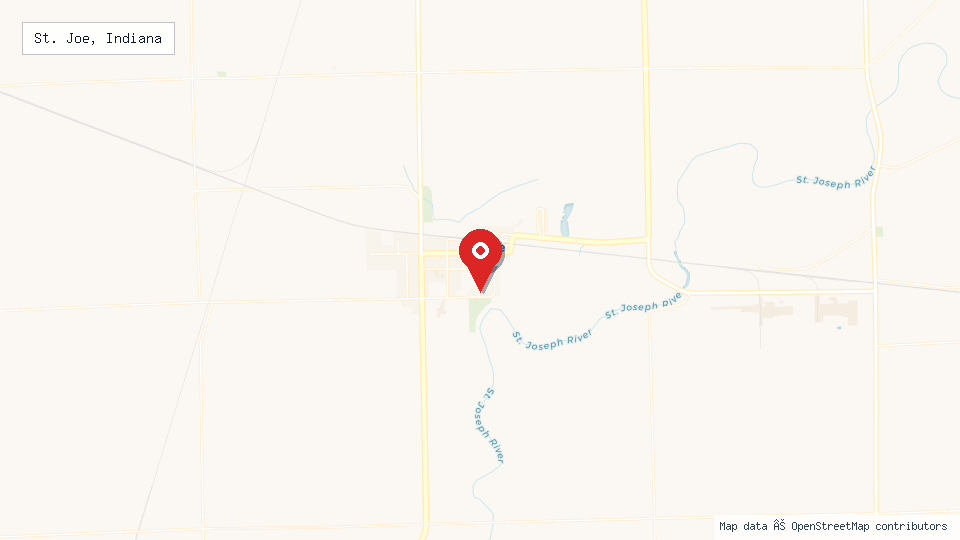 Street map of St. Joe, Indiana with location pin