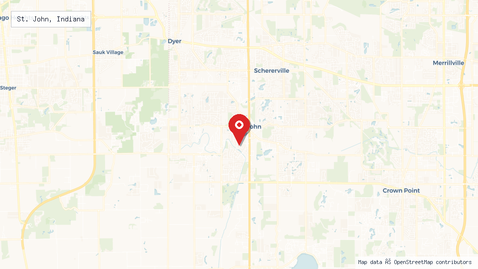 Street map of St. John, Indiana with location pin