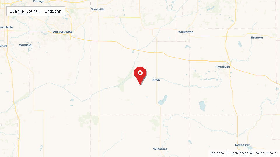 Street map of Starke County, Indiana with location pin
