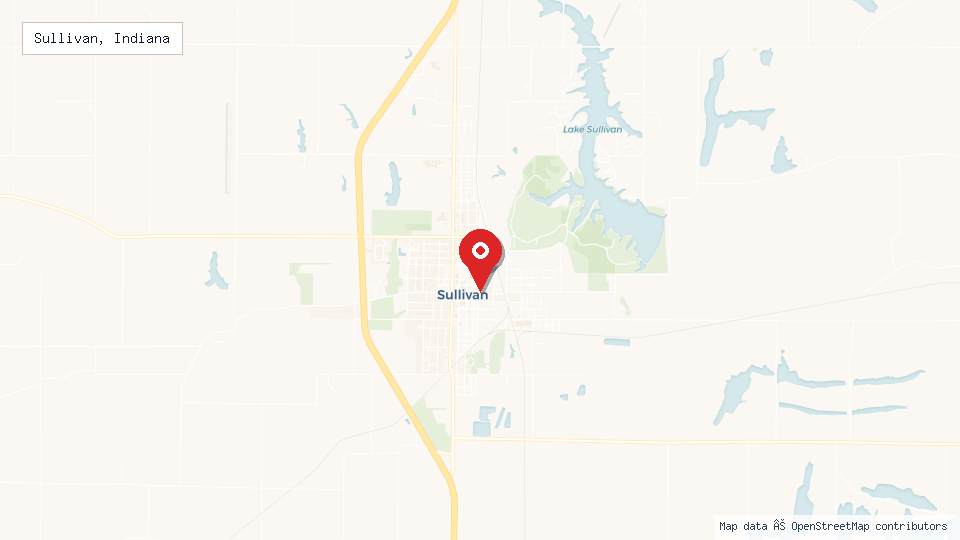 Street map of Sullivan, Indiana with location pin