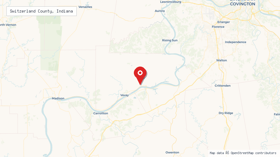 Street map of Switzerland County, Indiana with location pin