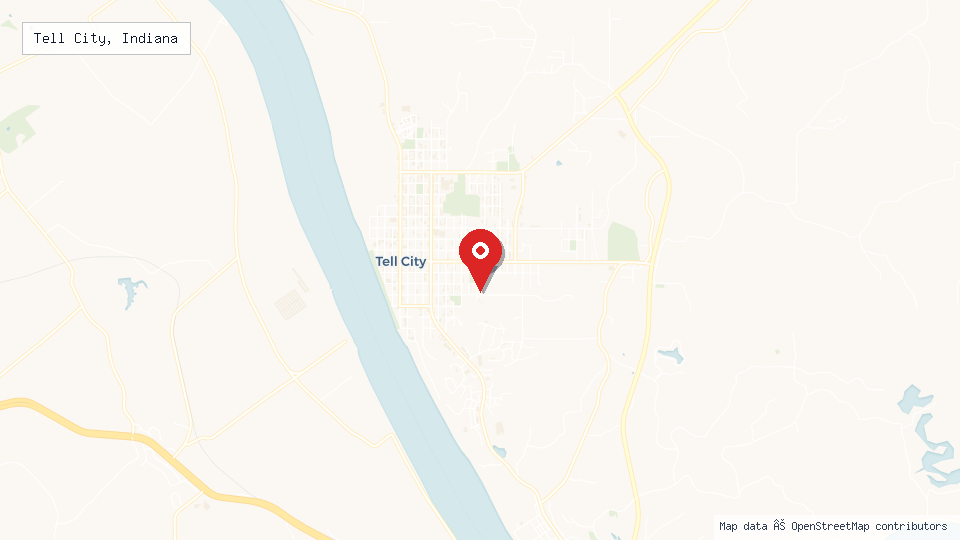 Street map of Tell City, Indiana with location pin