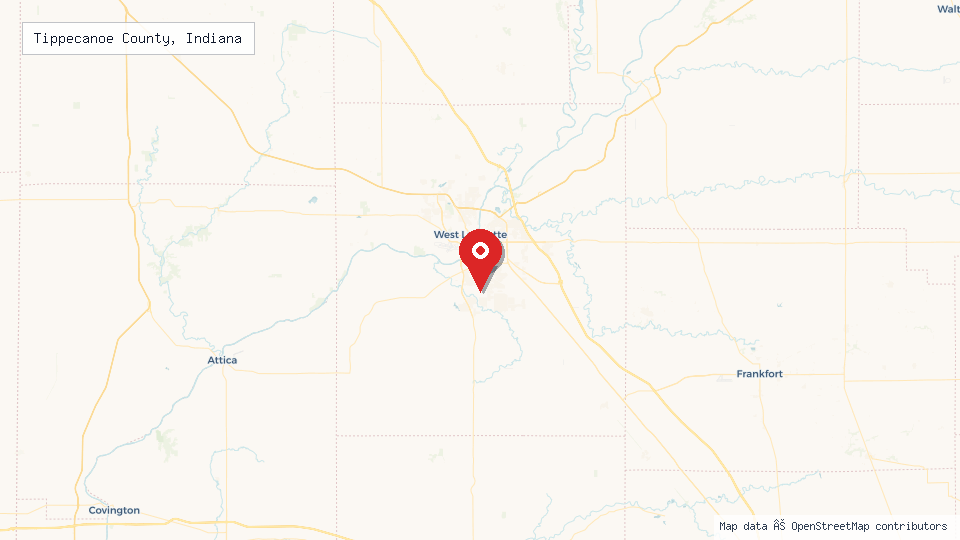 Street map of Tippecanoe County, Indiana with location pin